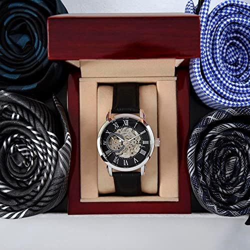 Ажурни часовници Бонус Dad (Издание на Ден на бащата), подарък bonus dad, подаръци step dad, подарък bonus dad за Деня на бащата, подарък God father, Мъжки ажурни часовник в кутия от чер?