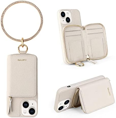 CUSTYPE за iPhone 13 Чанта-портфейл, Чанта-портфейл за iPhone 13 за жени Калъф за iPhone 13 с Притежателя на карти RFID Lock Слот за карти Защита на камерата (6,1 инча-Гривна)