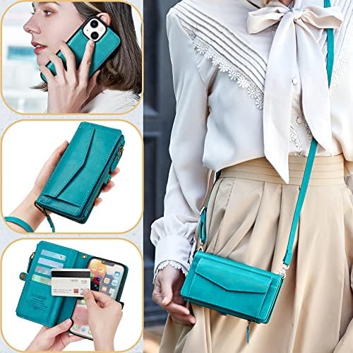 Чанта-портфейл DKDKSIP за iPhone 14 Plus за жени, Поддържа Безжична зареждане с държач за карти с RFID заключване, Кожен Сменяем Магнитен калъф за телефон с цип 2 в 1 с каишка-wsop г