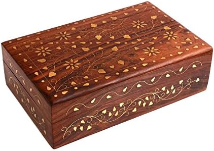 storeindya Подаръци за Жени, Дървени Ковчег Ръчно изработени, Ракла с две чекмеджета, Месингови дръжки, Кутии