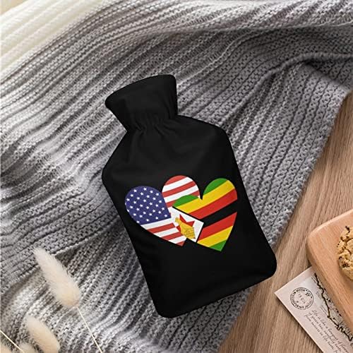 Флаг Зимбабве Американското Сърцето Класическа Гумена Топло за Топла Вода, Чанта за Гореща Вода за Ръцете, Краката, Шията, топла вода чанта за Рамо с Мек Калъф