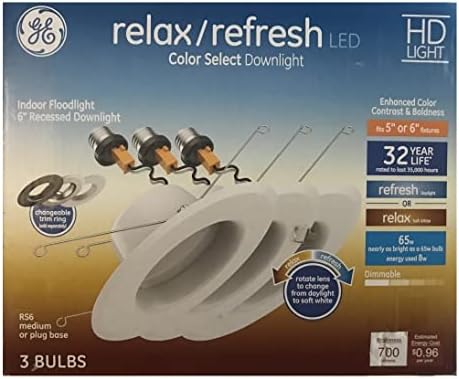 - Вградени лампа GE Relax/Refresh Бяло 5-инчов или 6-инчов цвят, с регулируема яркост (6 бр.)