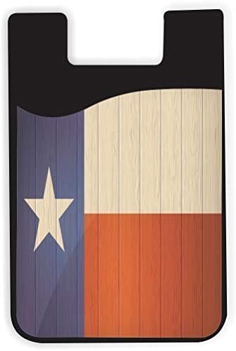Флаг Тексас върху Дървен дизайн Дизайн - Силиконов 3 м Лигав Чанта-портфейл за Кредитни карти, прикрепляемый към портфейла, за калъфи за мобилни телефони iPhone / Android Gal