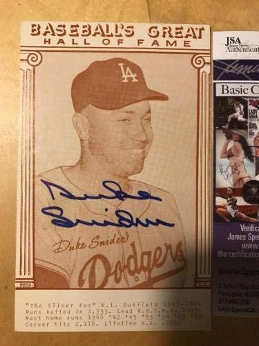 Автограф Дюк Шнайдер с автограф в Голямата Зала на славата бейзбол Доджърс 3,5x5,5 Снимка JSA - Бейзболни топки