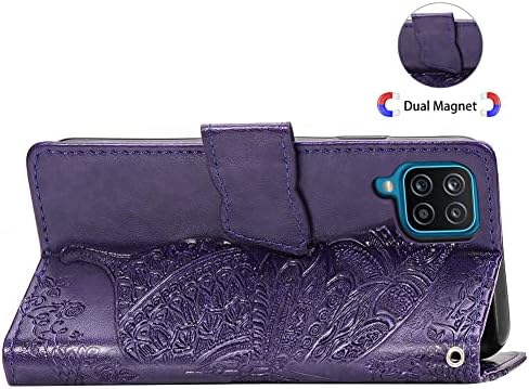 GYHOYA, Съвместим с Samsung Galaxy A12 5G, една Чанта-портфейл за жени, Кожен Флип-фолио с магнитна поставка и държач за карти, Защитен калъф за Samsung Galaxy A12 5G Purple Butterfly SD