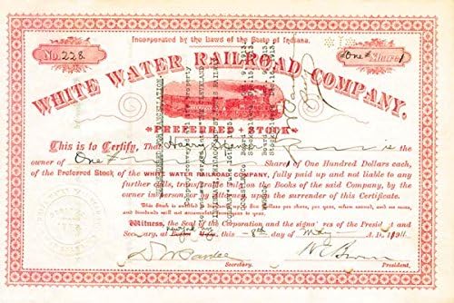White Water Railroad Co. - Склад за сертификат