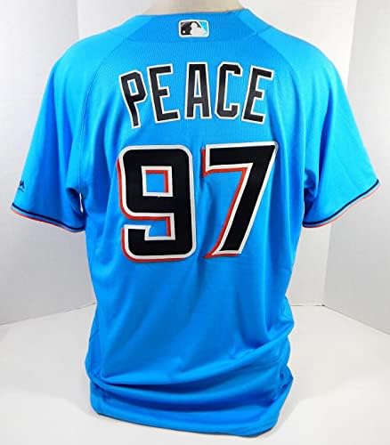 Miami Марлини RJ Peace 97 Използвана в игра Синя Риза 46 DP22267 - Използваните В играта тениски MLB