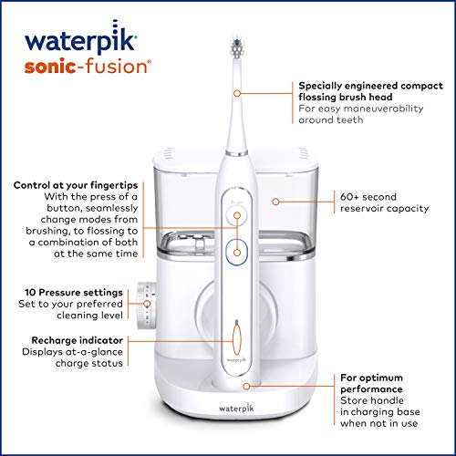 Професионална конец за зъби Waterpik Sonic-Fusion, електрическа четка за зъби и флоссер за вода в един флоссере,