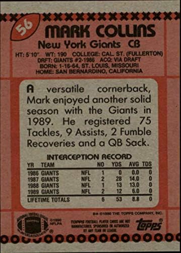 1990 Topps 56 Футболна карта на Марк Колинс ню ЙОРК Джайънтс NFL NM-MT