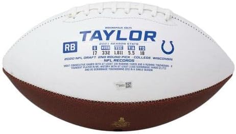 Джонатан Тейлър Подписа Логото на Indianapolis Colts White Stat Футболни Фанатици - Футболни топки С Автографи