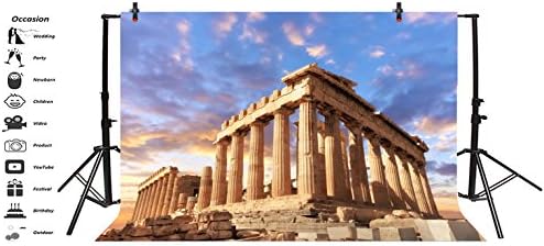 LFEEY 7x5ft Залез Гърция Партенона Снимка за Фон в Историческа Сграда с Известния Дворец на Древна Атина Храм