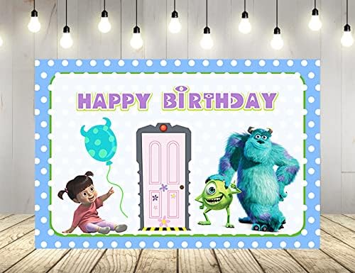 Blue Monster Inc Фон за Парти по случай рождения Ден на Доставка Розова Вратата и Бу Банер за Душата на Детето за Украса на Парти по Случай рождения Ден на 5x3 фута