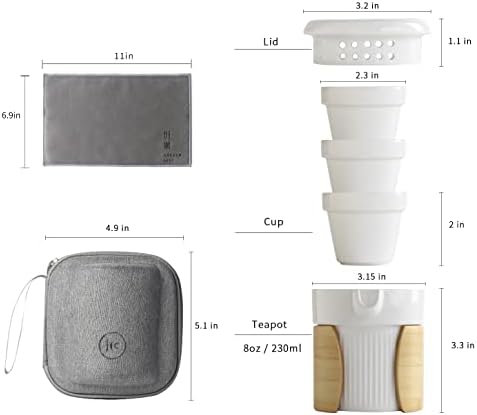 Керамичен комплект за приготвяне на чай WONDER NEST - Пътен чай комплект от чаши за възрастни с бамбукова дръжка, ръчно изработени и кухненски кърпи, всичко в едно против