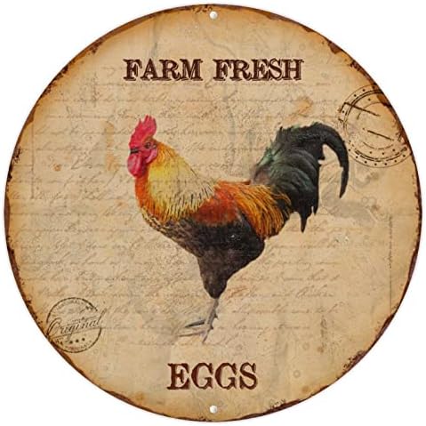 Метална Табела с Името на Ферма Пресни Яйца и Пиле на Селски Кръгла Метална Закачалка Табела С Името на Алуминиева