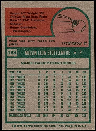 1975 Topps # 183 Мел Стоттлмайр Ню Йорк Янкис (Бейзболна картичка) Ню Йорк Янкис