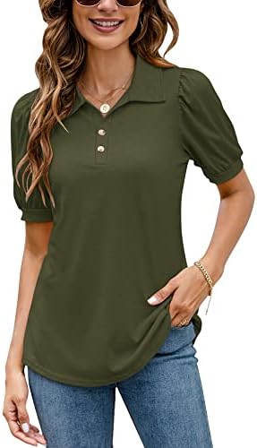 Дамска Риза с къси ръкави LOMON С яка, копчета и Къс Ръкав, Блузи с V-образно деколте, Свободни Блузи