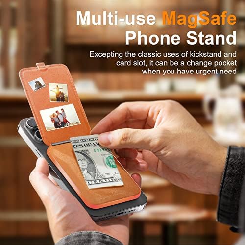 Съвместима с Qilmii поставка за чантата за Apple MagSafe, Удобен за кожата слот за карта, с регулируема поставка и държач, подходящи за iPhone серия 14/13/12