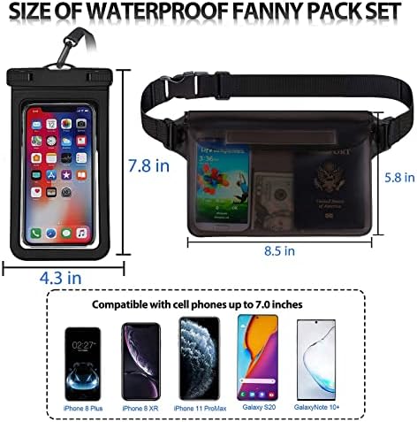 2 Опаковане на Универсална водоустойчива чанта за телефон и 2 опаковки Голям непромокаем суха колан чанти и