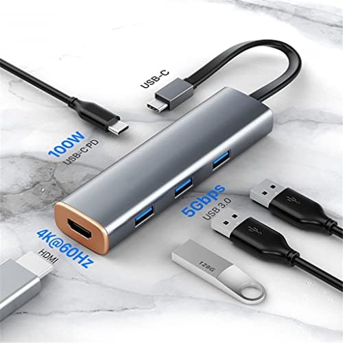 WYFDP Кабелен мулти 5 в 1 USB hub Type C с поддръжка на HDMI до 4K 60 Hz USB 3.0 PD 100 Вата за PC Air (Цвят: