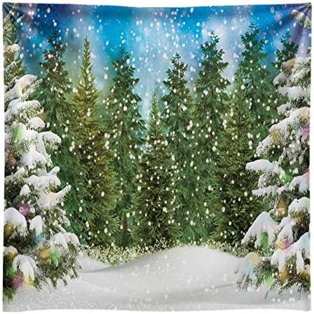 Funnytree 10x10FT Fabric Мека Зима Борова Гора Фон За Снимки на Снежен Коледен Фон За Коледно Парти Аксесоари