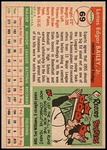 1955 Topps # 69 Ед Бейли Синсинати Редс (Бейзболна картичка) EX/MT Maya