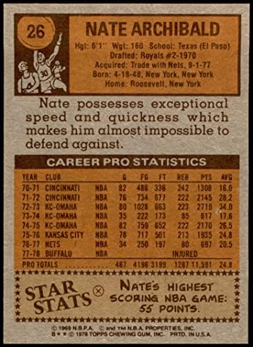 1978 № 26 Нейт Арчибалд Бъфало Брэйвз-BskB (баскетболно карта) EX Брейвз-BskB Тексас в Ел Пасо