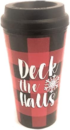 Чаша Коледа Deck The Halls в червено и черна клетка с тези чаши да пие студени и топли напитки