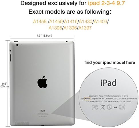 Калъф MoKo Подходящ за iPad 2/3/4, тънък калъф-книжка със стойка Smart, Shell и мека задния капак от TPU, съвместим с iPad 2/Нова iPad 3 (3-то поколение)/ iPad 4, автоматично събуждане /заспи?