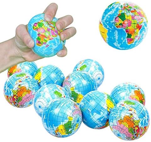 Играчка Cubby Hand Карта на Света Сжимающий Глобус Топки за облекчаване на стреса - 3 инча, 12 броя