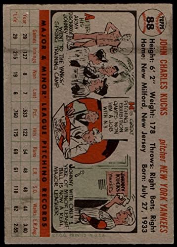 1956 Topps 88 Джони Кучс Ню Йорк Янкис (Бейзболна картичка) VG+ Янкис