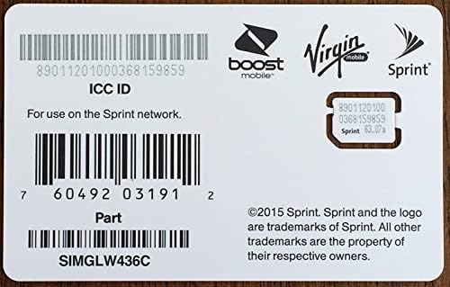 Sprint UICC ICC Nano SIM карта SIMGLW436C - iPhone 5c, 5s, 6, 6 Plus 6S, 6S Plus, 7, 7 Plus, SE, iPad Air, iPad