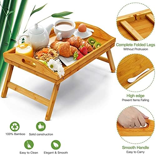 Pipishell Bed Bamboo Поднос за Закуска и Бамбук Разтегателен Органайзер За Чекмеджетата