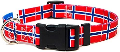 Нашийник за кучета Норвегия | Флаг на Норвегия | Быстросъемная обтегач | Произведено в Ню Джърси, САЩ | за Големи