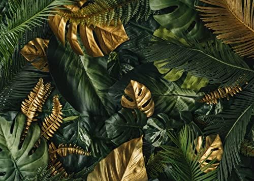 CORFOTO 9x6 фута Фон от Естествени Тропически листа, на Фона на Златни и Зелени Палмови Листа, Летни Дивата