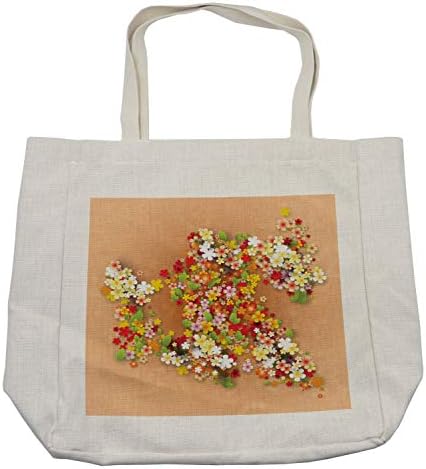 Чанта за пазаруване Ambesonne с цветен модел, Банер Лятна Разпродажба с хартиени цветя и илюстрация в черна