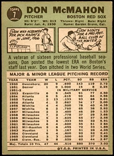 1967-Добрият играч № 7 Дон Макмеън Бостън Ред Сокс (бейзболна картичка), БИВШ+ Ред Сокс