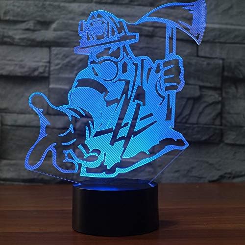 Jinnwell 3D Пожарникар Нощно Лампа Илюзия 7 Цвята, което променя Сензорен Прекъсвач, Настолни Лампи за Украса