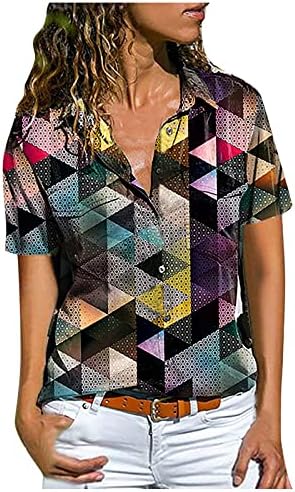 CGGMVCG Модни Блузи за Жени, Ризи с Копчета, Основни Блузи с Къс Ръкав, Женски Графични Тениски
