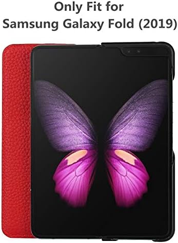 iCoverCase Предназначен за Samsung Galaxy Case Fold (2019) Чанта-портфейл, чанта за носене от естествена кожа с отделения за карти, поставка с панти капак (червен)