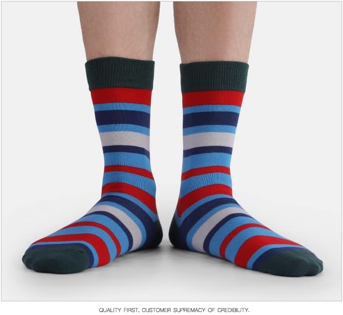 SAWQF 5 Чифта Мъжки Чорапи Голям Размер, Стандартни Бизнес Ежедневни Чорапи, Шарени Памучни Чорапи Sokcs, Цветни