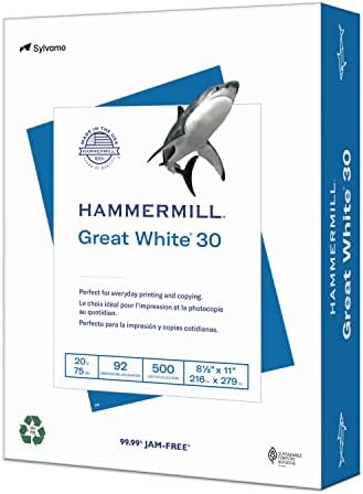 Хартия за принтер Hammermill, Страхотна Бяла хартия от 30% рециклируеми, 8.5 x 11 - 1 Пакет (500 листа) - 92