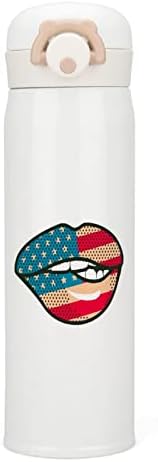 Американски Флаг За Устни Самозалепваща Бутилка За Вода От Неръждаема Стомана С Вакуумна Изолация Спортна Чаша за Пътуване на Открито, на Къмпинг, 350 мл
