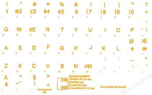 Норвежки Етикети на Клавиатурата с Жълти Букви Прозрачни за компютри, ЛАПТОПИ, Настолни Клавиатури
