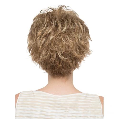 NMD & LR Светла перука с къса подстрижка за жени, Женски Кратък Бяла перука с буйна бретон Естествения вид,