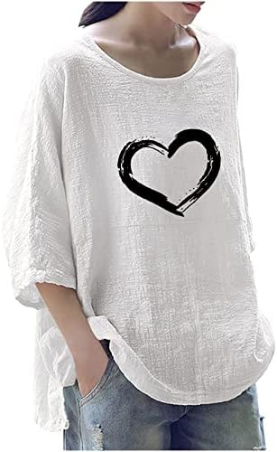 Дамски Модни Свободна Тениска с кръгло деколте и 3/4 ръкав с принтом, Пуловери, Блузи, Свободен Пуловер, Удобни Меки Блузи