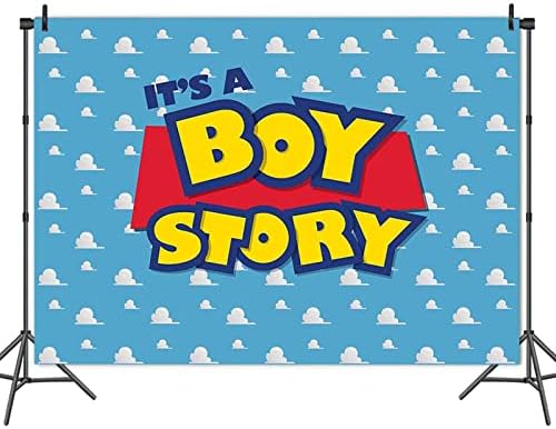 XLL 8x6 фута Cartoony Момче, Това е история, на Фона на картина като Фон за парти по случай рожден Ден, Синьо