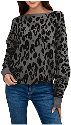 Дамски Пуловери от Кашмир С Леопардовым Принтом, Свободен Пуловер с един деколте и дълъг ръкав Прилеп, Вязаный