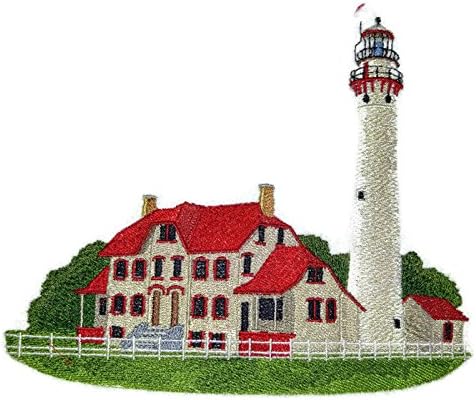 Обичай и уникален фар [Grosse Point Lighthouse], бродирана на желязо нашивке [7,5 * 6] [Произведено в САЩ]