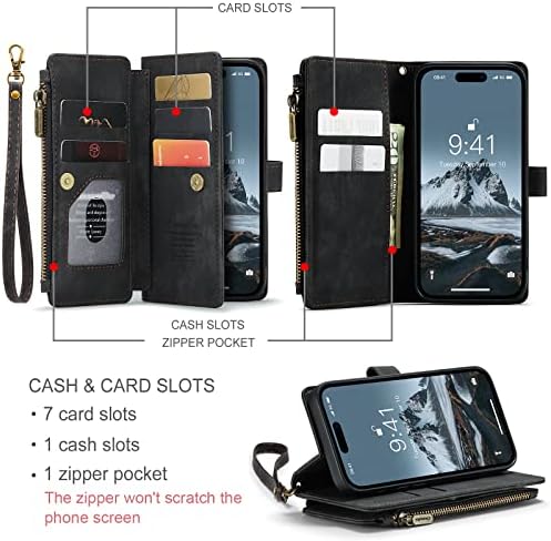 Чанта-портфейл WAWZ за iPhone 14 Pro, Клатч-книжка с мек джоб за пари от изкуствена кожа Магнитна цип, с държач