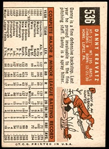 1959 Topps 536 Дани Кравиц Питсбърг Пайрэтс (Бейзболна картичка) VG Пирати
